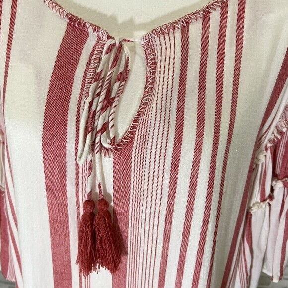 For The Republic Red & White Tassel‎ Striped Ruffle Bell Sleeves Dress Size S - Picture 5 of 11